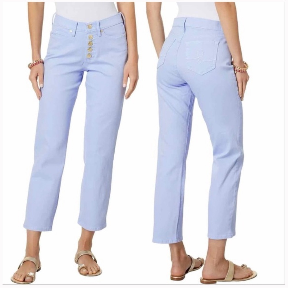 Lilly Pulitzer South Ocean High-Rise Straight Leg Jeans Purple Phlox Sz 0